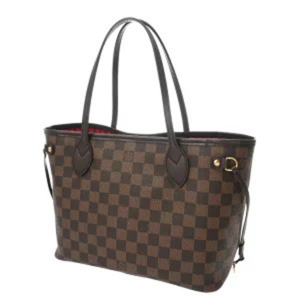 Louis Vuitton Red Cerise Canvas Handbag Brown Neverfull Damier